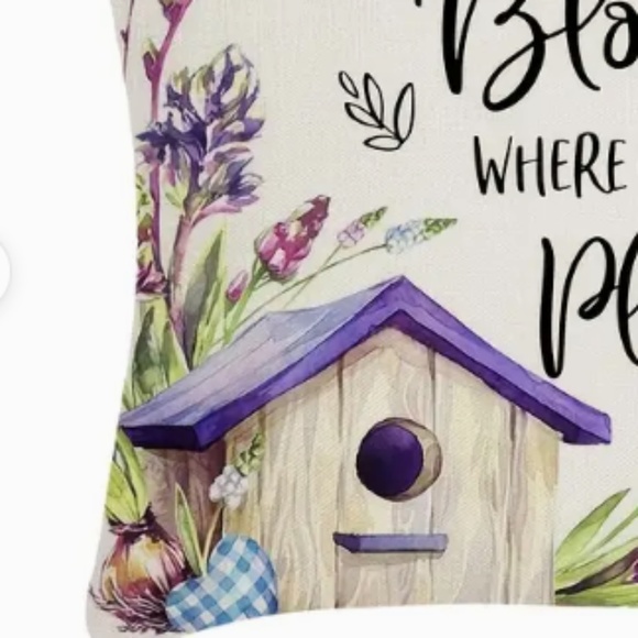 NEW SPRING/EASTER BLOOM WHERE YOU ARE PLANTED BIRDHOUSE LINEN PILLOW COVER 17.7" - Picture 5 of 5